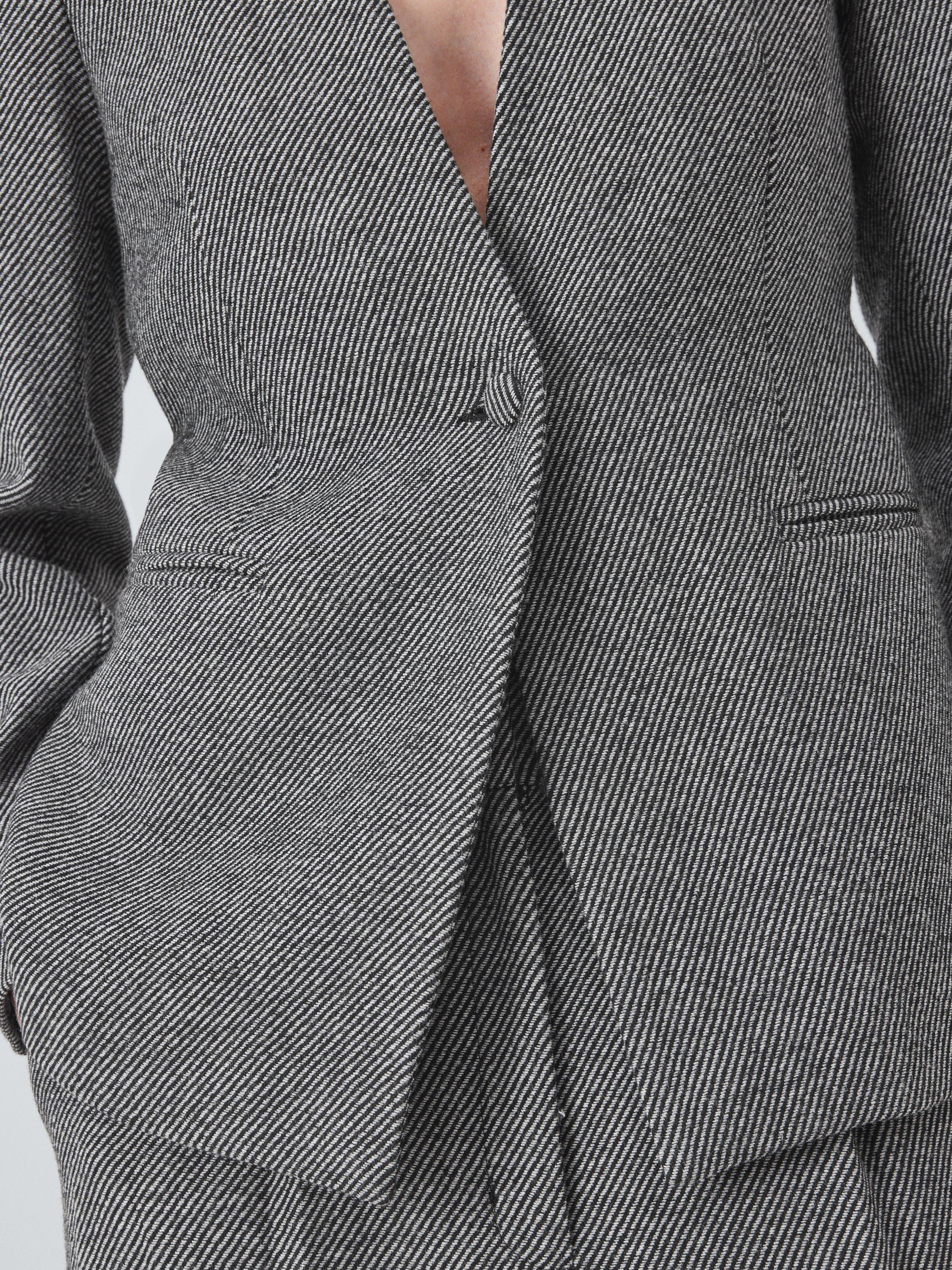Product image 6 of 6, which shows John Lewis Striped Twill Wool Blend Blazer, Grey, 8