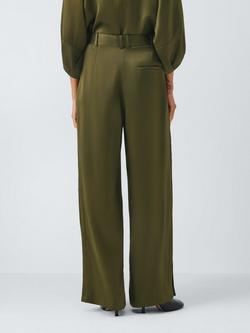 John Lewis Pleat Satin Trousers, Dark Olive - view 2, Dk Olive