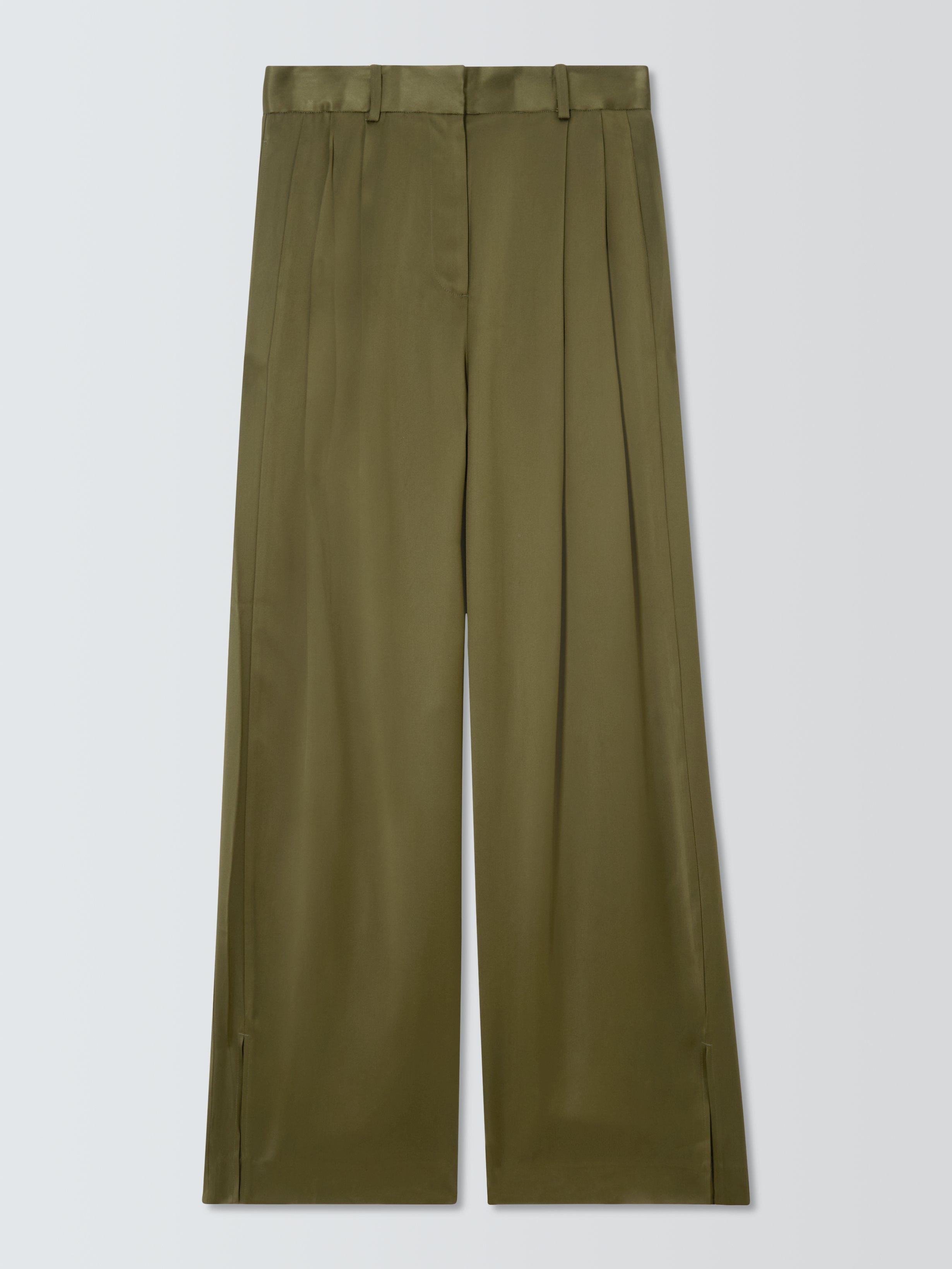 Product image 4 of 6, which shows John Lewis Pleat Satin Trousers, Dk Olive, 6
