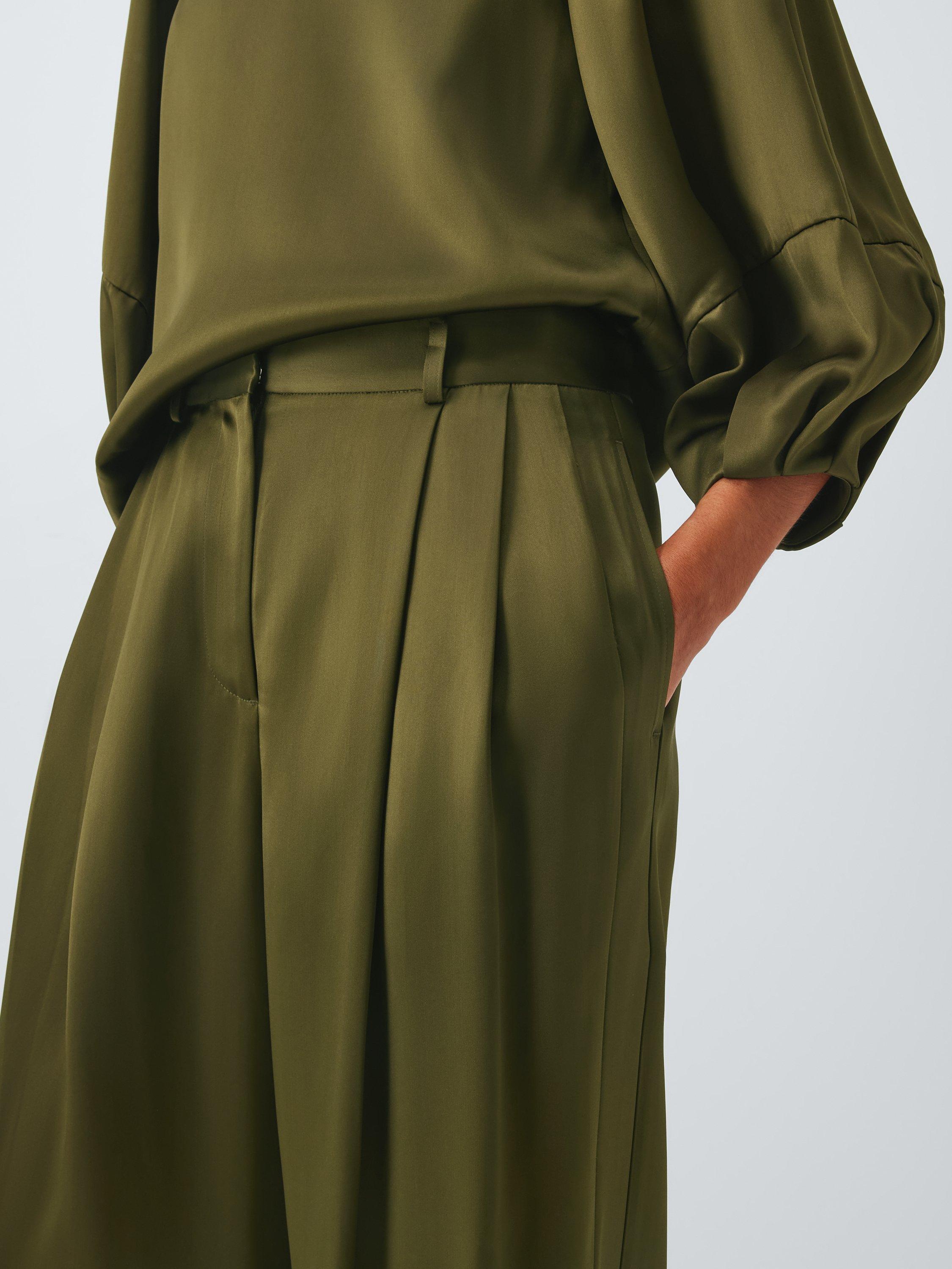 Product image 5 of 6, which shows John Lewis Pleat Satin Trousers, Dk Olive, 6