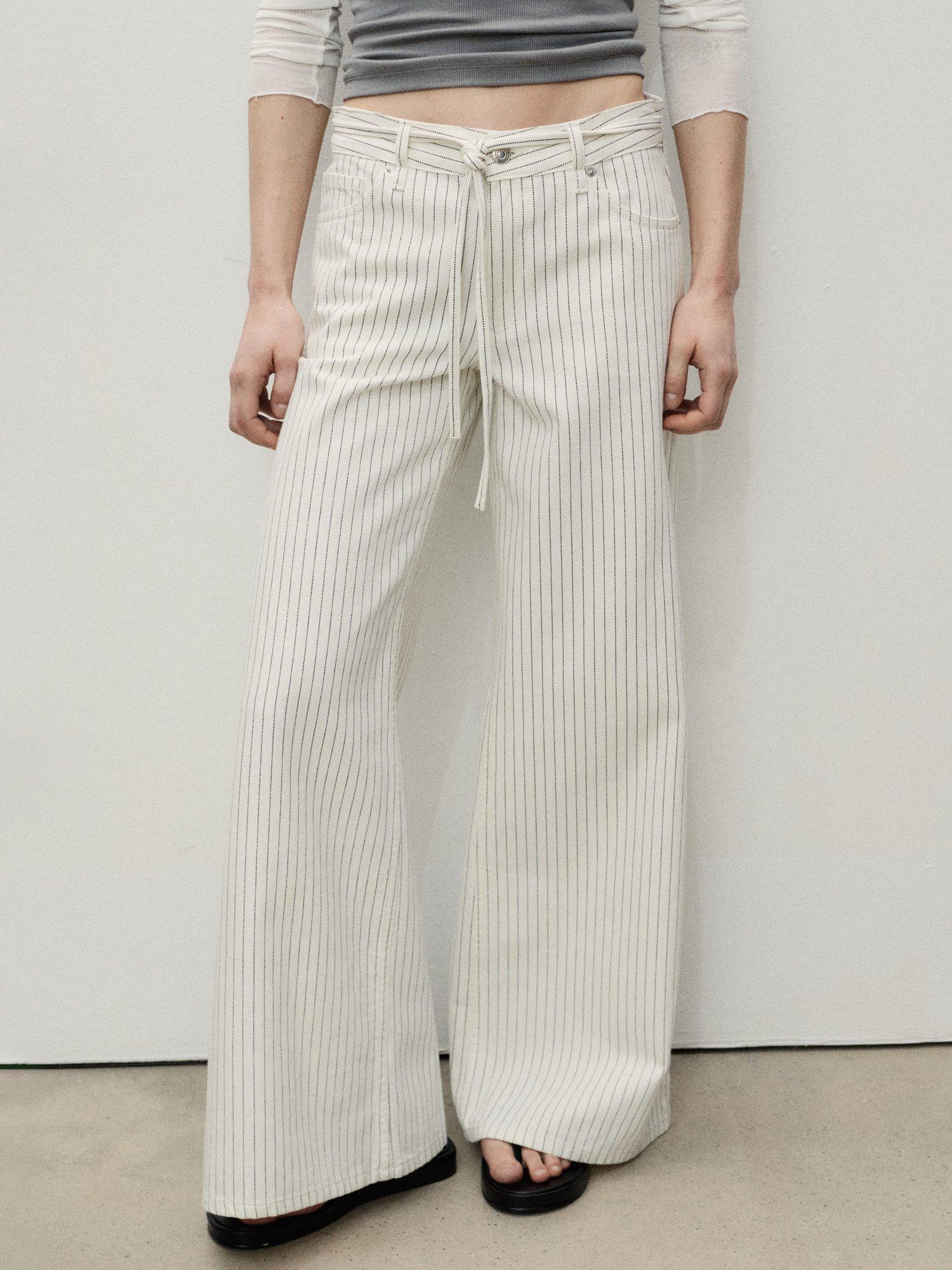 Product image 1 of 7, which shows Mango Olivia Stripe Wide Leg Jeans, Natural White, 14