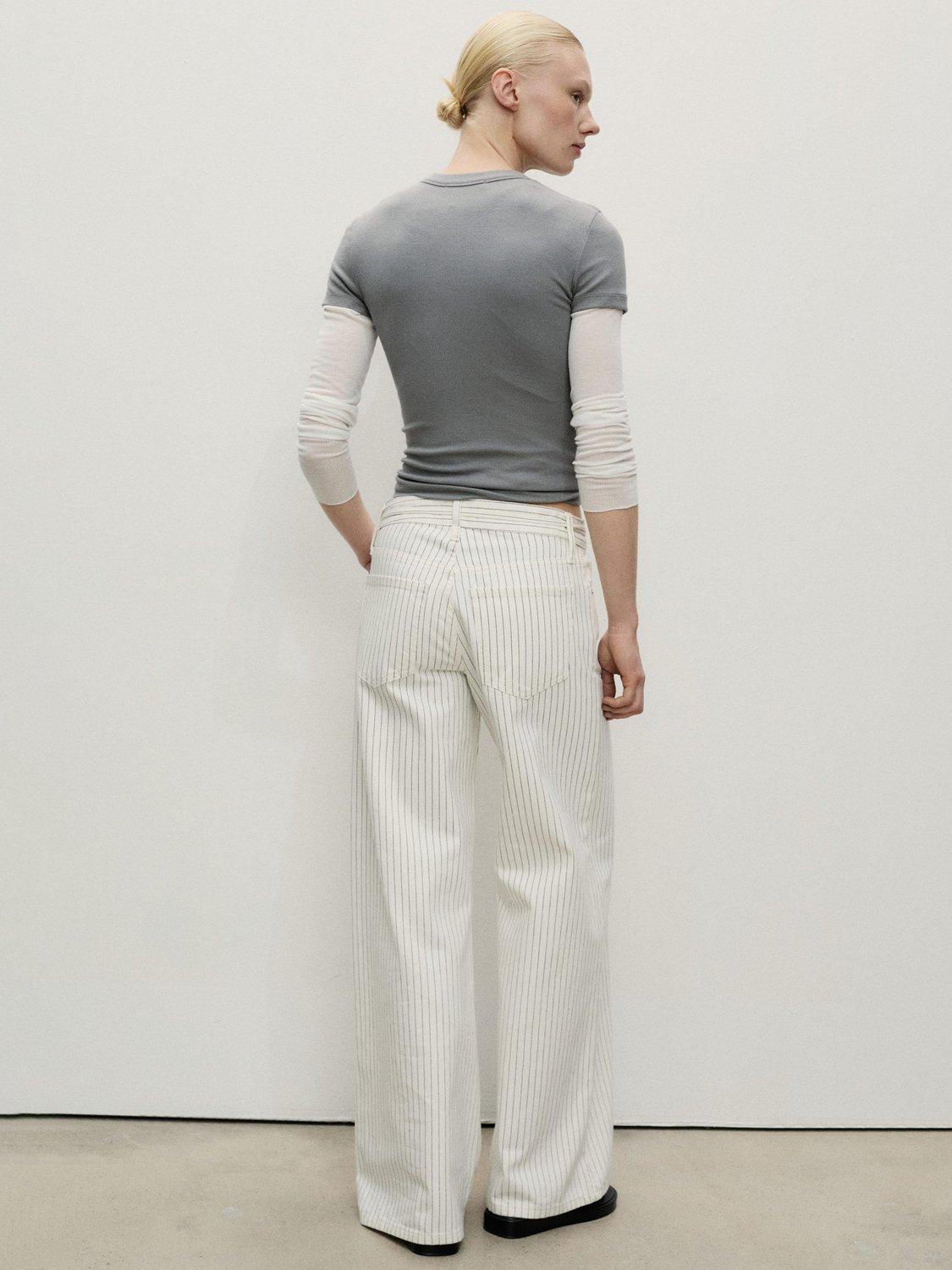 Product image 4 of 7, which shows Mango Olivia Stripe Wide Leg Jeans, Natural White, 14