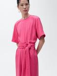Mango Japo Belted Wide Leg Jumpsuit, Bright Pink