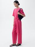 Mango Japo Belted Wide Leg Jumpsuit, Bright Pink