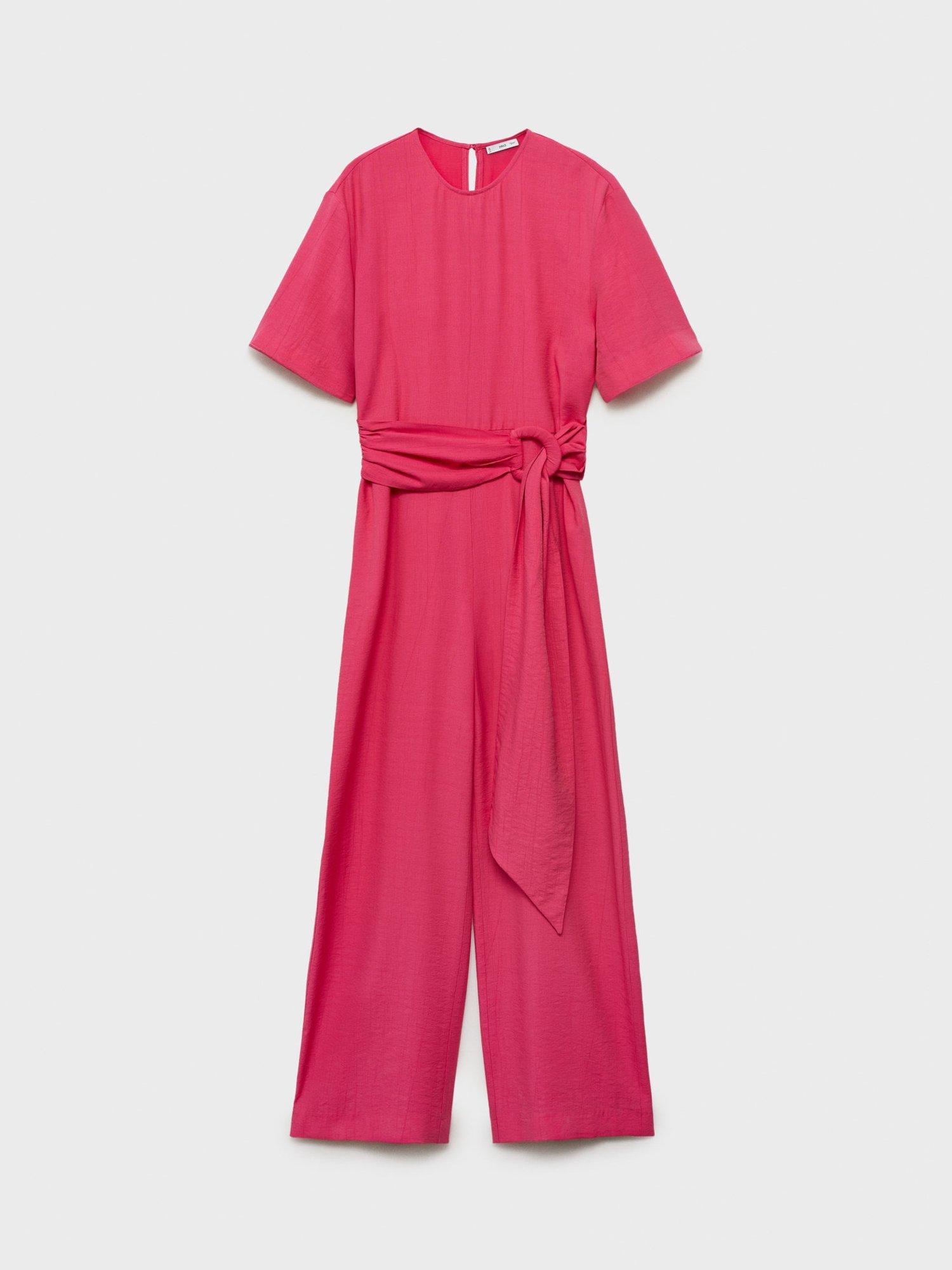 Product image 3 of 7, which shows Mango Japo Belted Wide Leg Jumpsuit, Bright Pink, XXS
