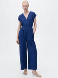 Mango Lorain Belted Jumpsuit, Medium Blue