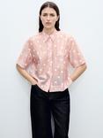 Mango Cuba Floral Embroidered Short Sleeve Shirt, Pastel Pink