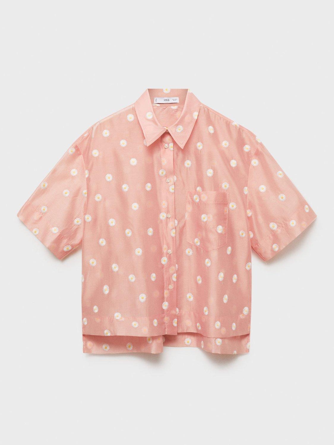 Product image 3 of 7, which shows Mango Cuba Floral Embroidered Short Sleeve Shirt, Pastel Pink, 10
