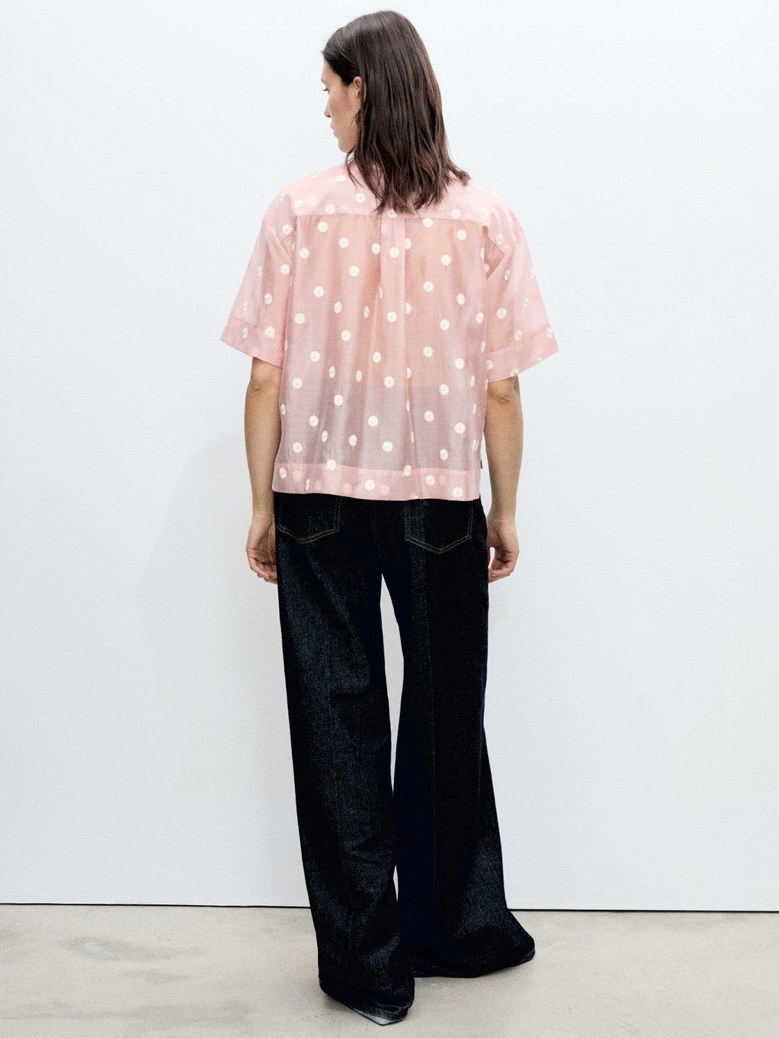 Product image 4 of 7, which shows Mango Cuba Floral Embroidered Short Sleeve Shirt, Pastel Pink, 10