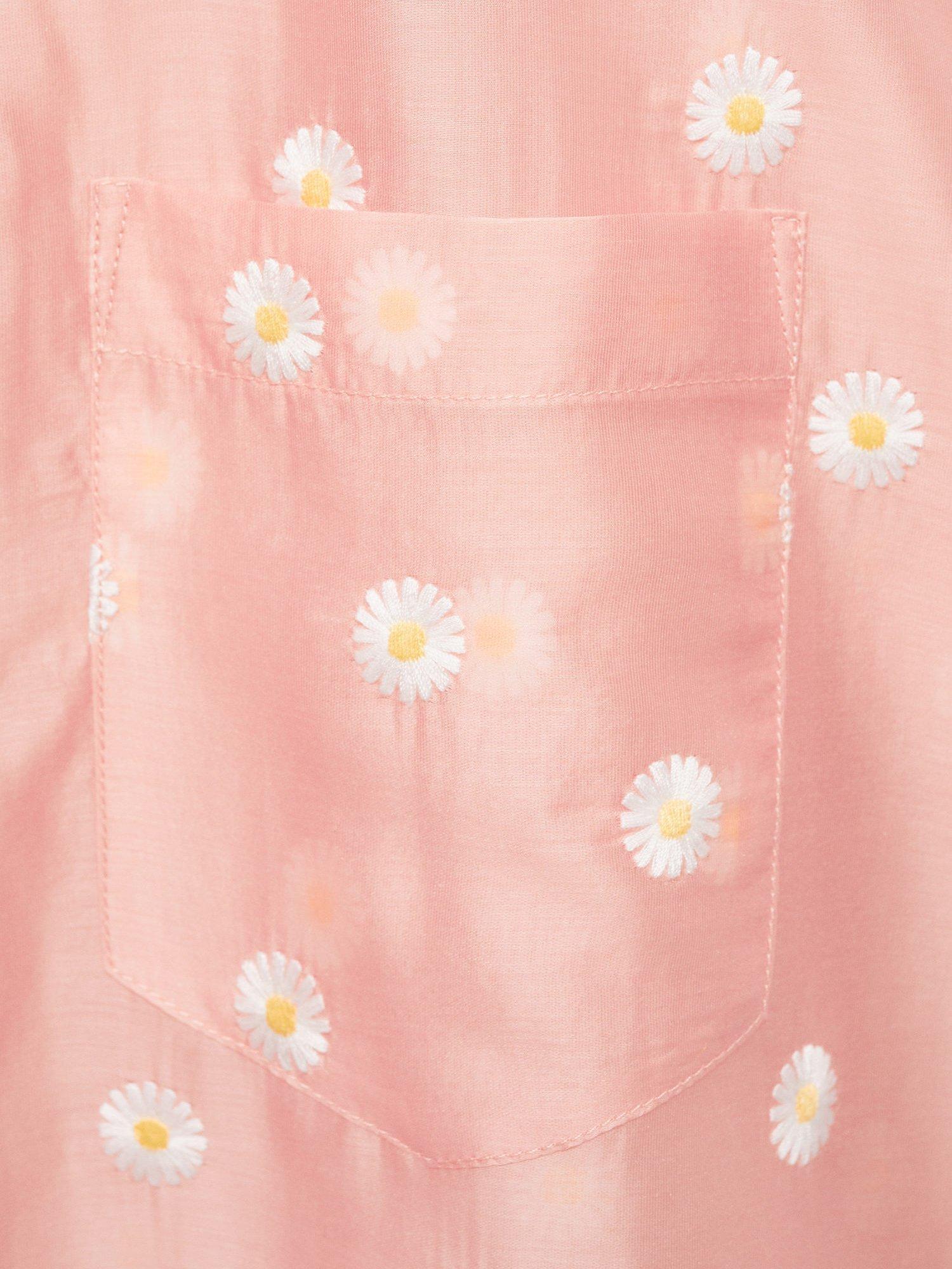 Product image 5 of 7, which shows Mango Cuba Floral Embroidered Short Sleeve Shirt, Pastel Pink, 10
