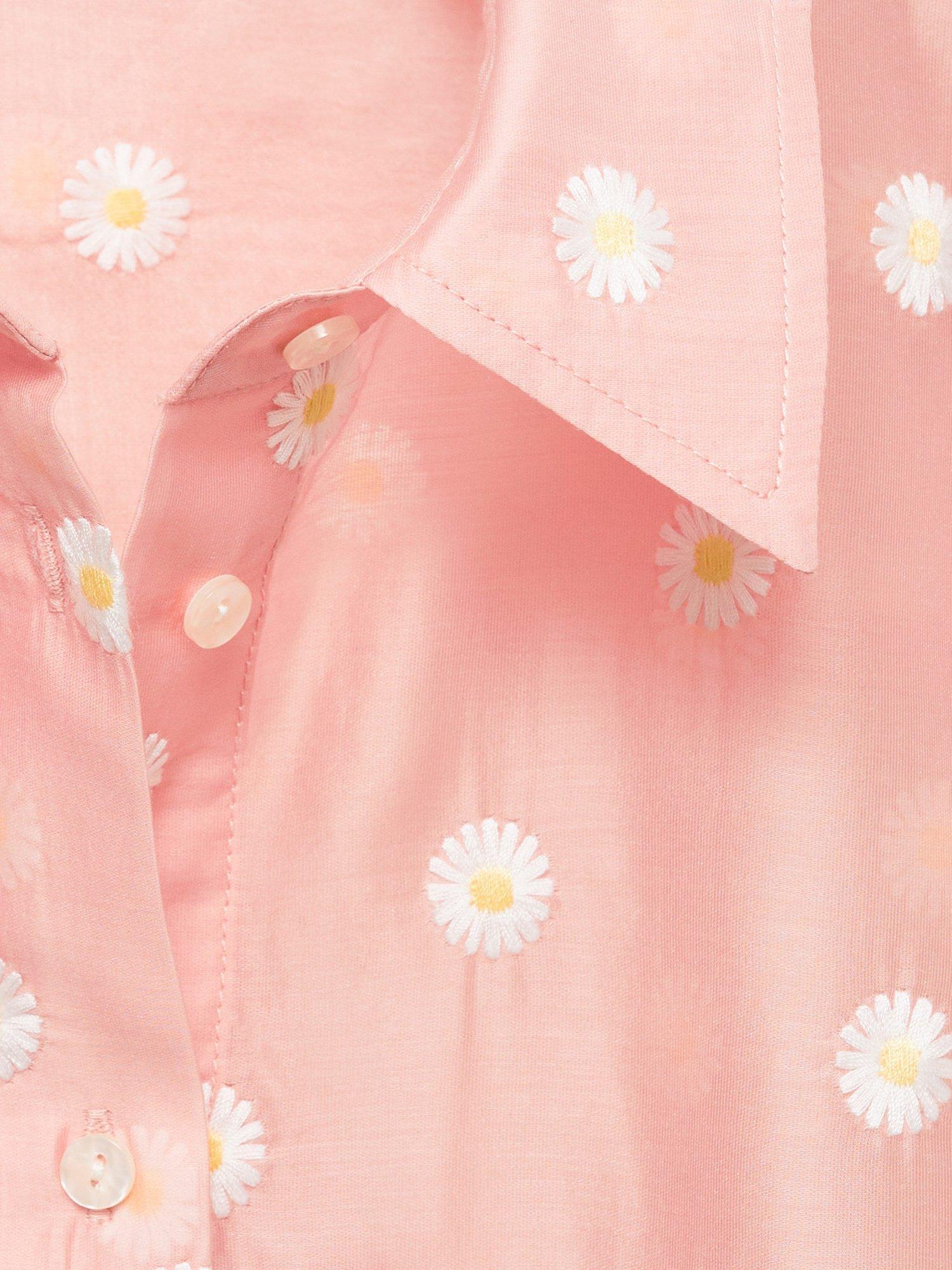 Product image 7 of 7, which shows Mango Cuba Floral Embroidered Short Sleeve Shirt, Pastel Pink, 10