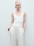 Mango Tory Knot Belted Wide Leg Jumpsuit, Natural White