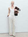 Mango Tory Knot Belted Wide Leg Jumpsuit, Natural White