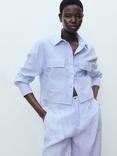 Mango Maneli Linen Blend Stripe Shirt, Medium Blue