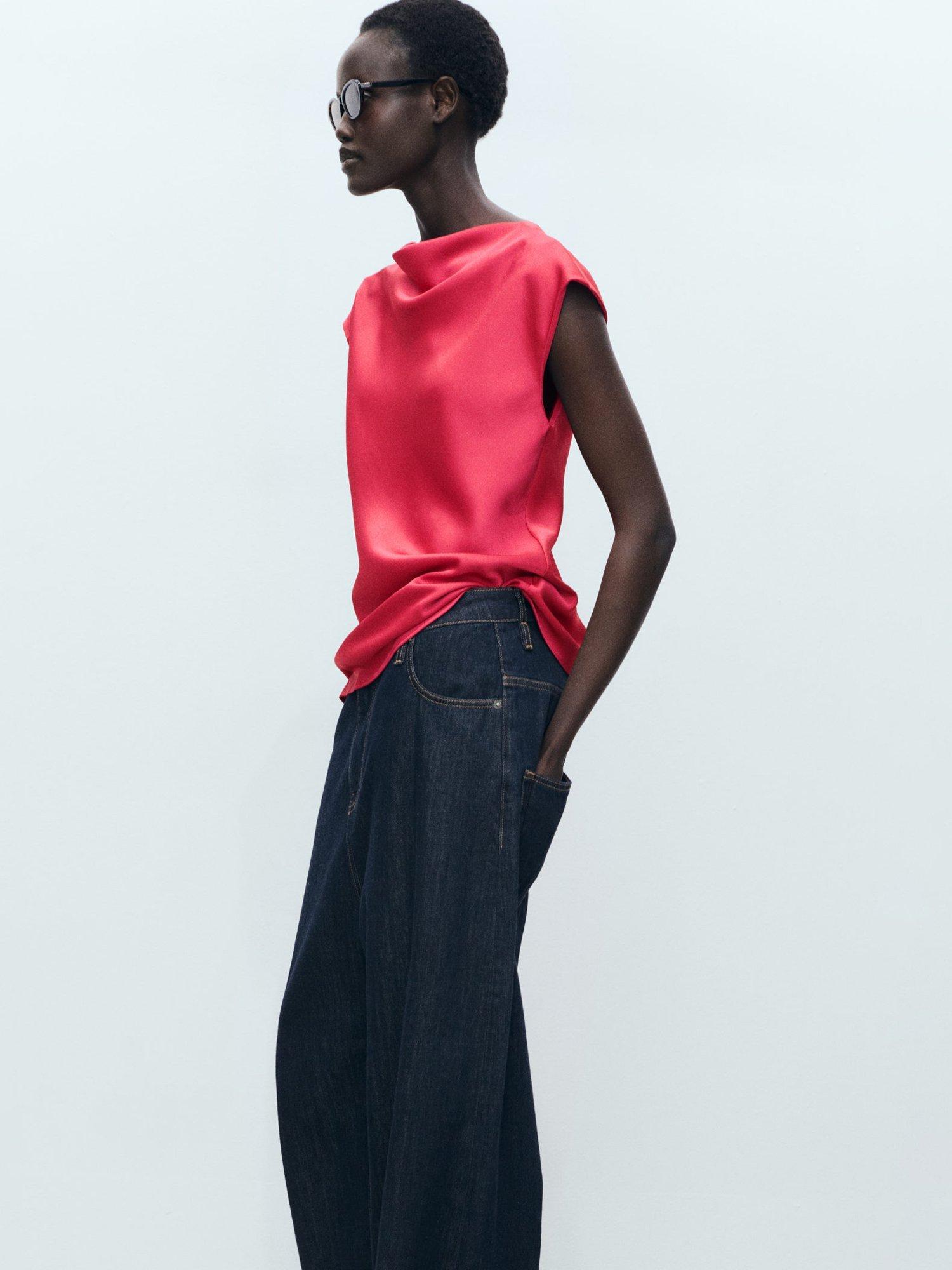 Product image 2 of 8, which shows Mango Noelisi Satin Cowl Blouse, Medium Red, 6