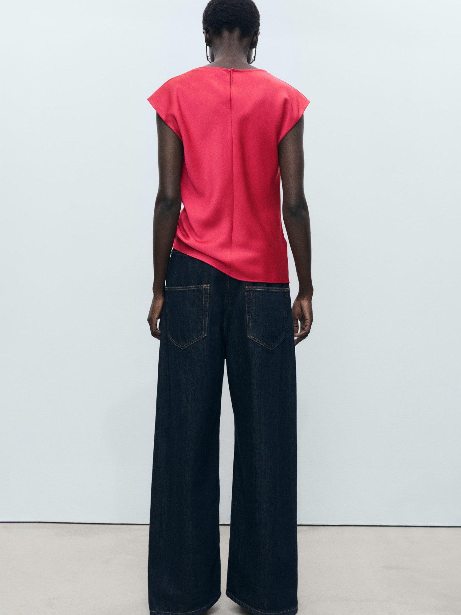 Product image 4 of 8, which shows Mango Noelisi Satin Cowl Blouse, Medium Red, 6