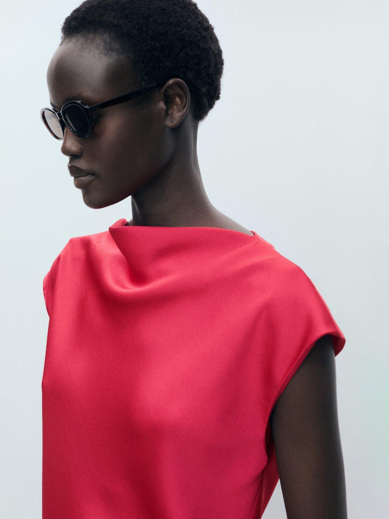 Product image 6 of 8, which shows Mango Noelisi Satin Cowl Blouse, Medium Red, 6