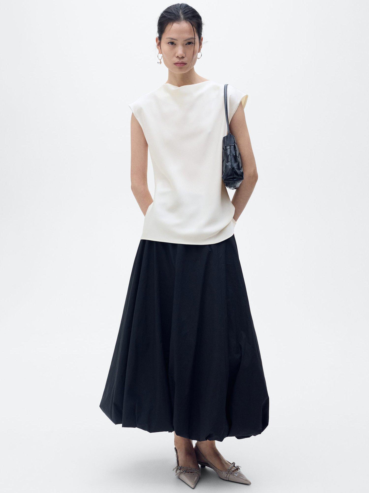 Product image 2 of 7, which shows Mango Noelisi Satin Cowl Blouse, Natural White, 6