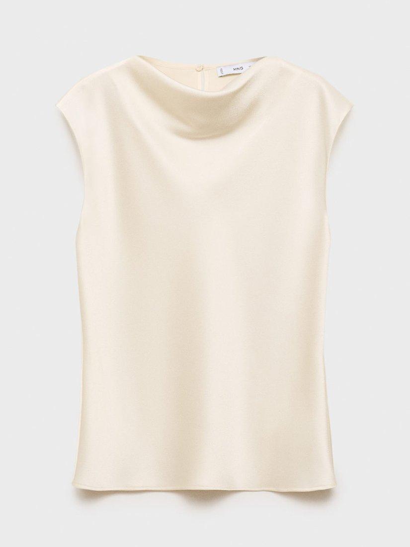 Product image 3 of 7, which shows Mango Noelisi Satin Cowl Blouse, Natural White, 6