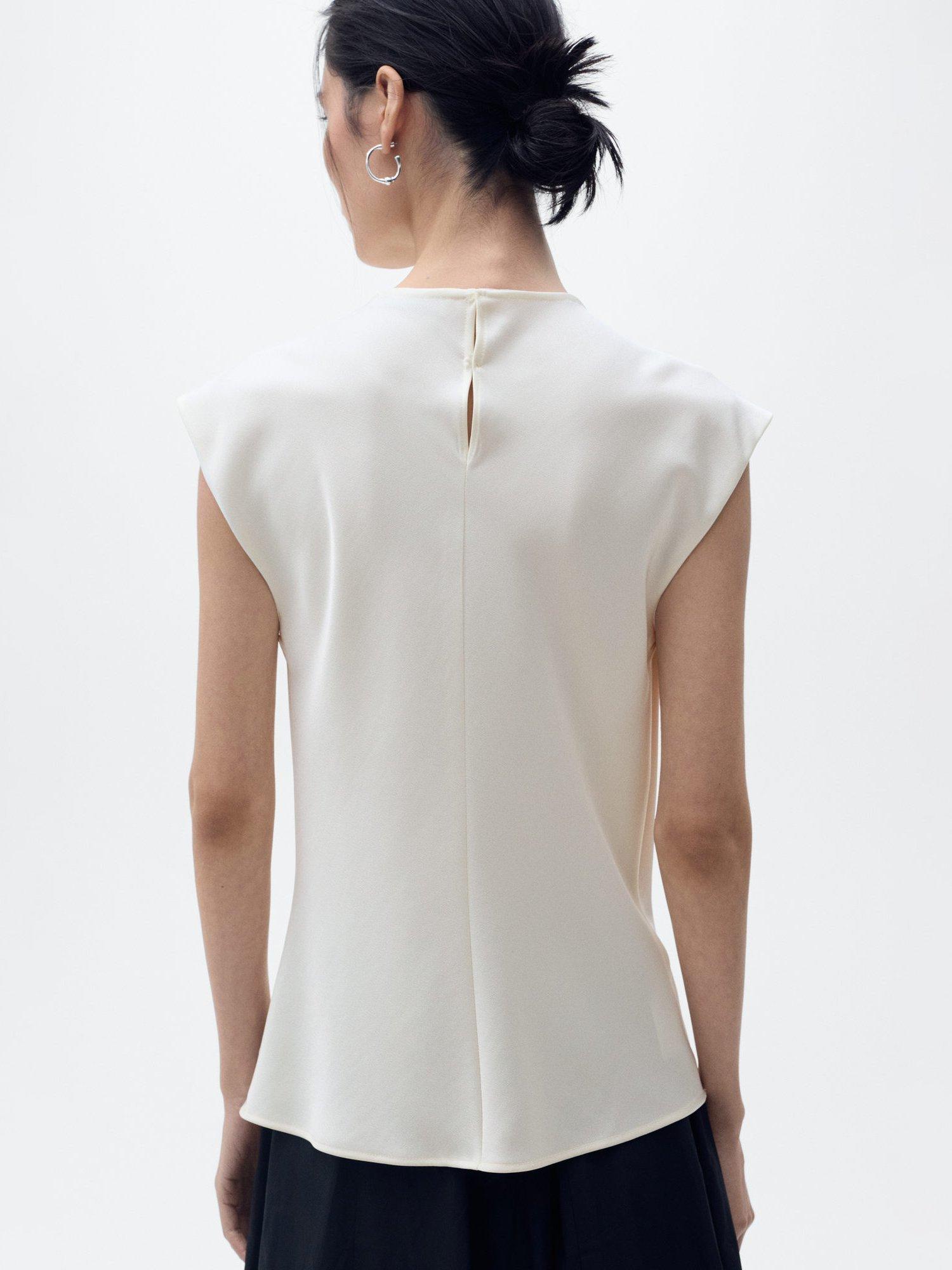 Product image 4 of 7, which shows Mango Noelisi Satin Cowl Blouse, Natural White, 6
