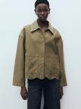Mango Swiss Broderie Boxy Shacket, Khaki
