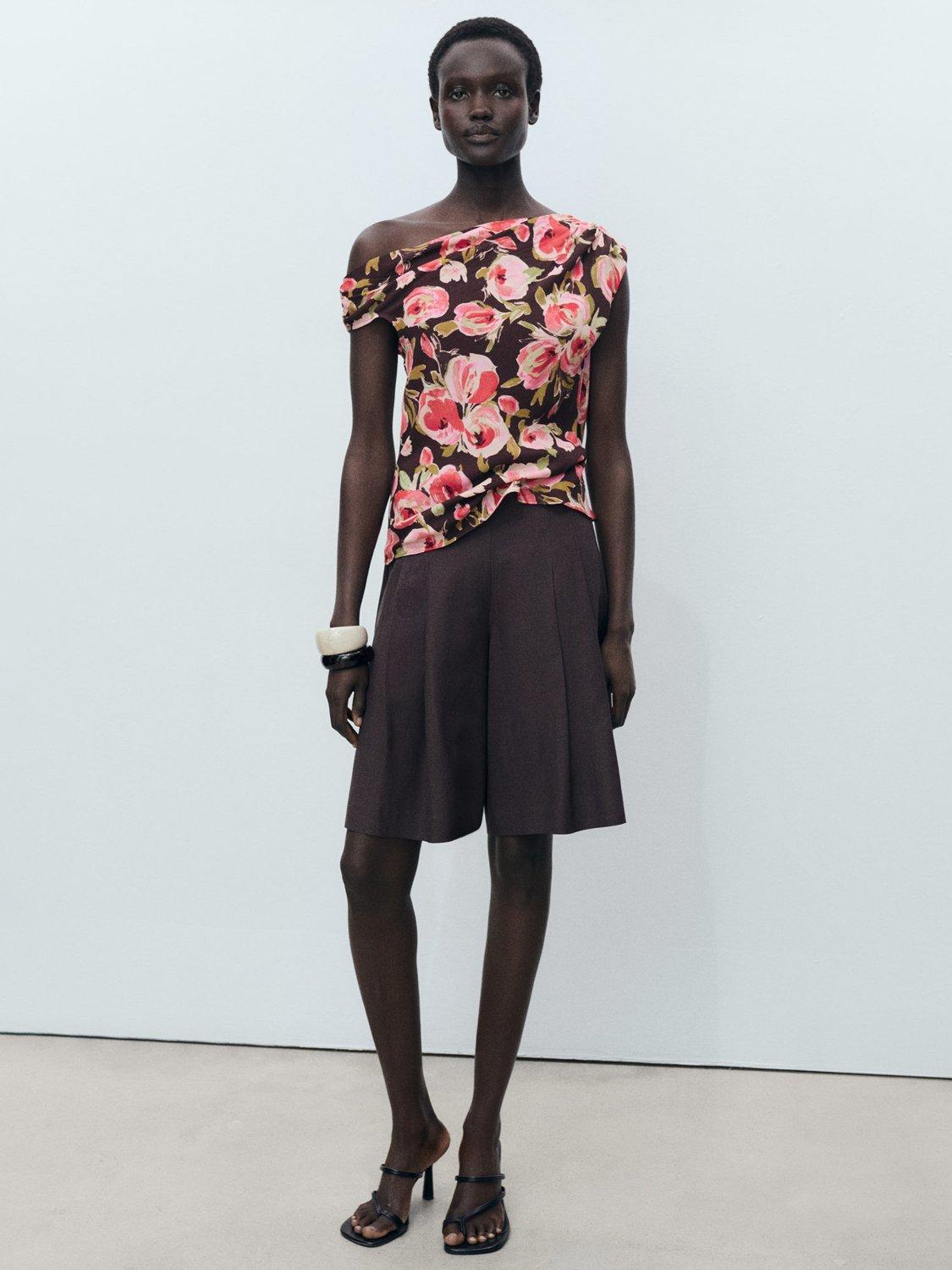Product image 2 of 7, which shows Mango Winner Sleeveless Asymmetric Floral Blouse, Brown/Multi, 10
