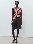 Mango Winner Sleeveless Asymmetric Floral Blouse, Brown/Multi