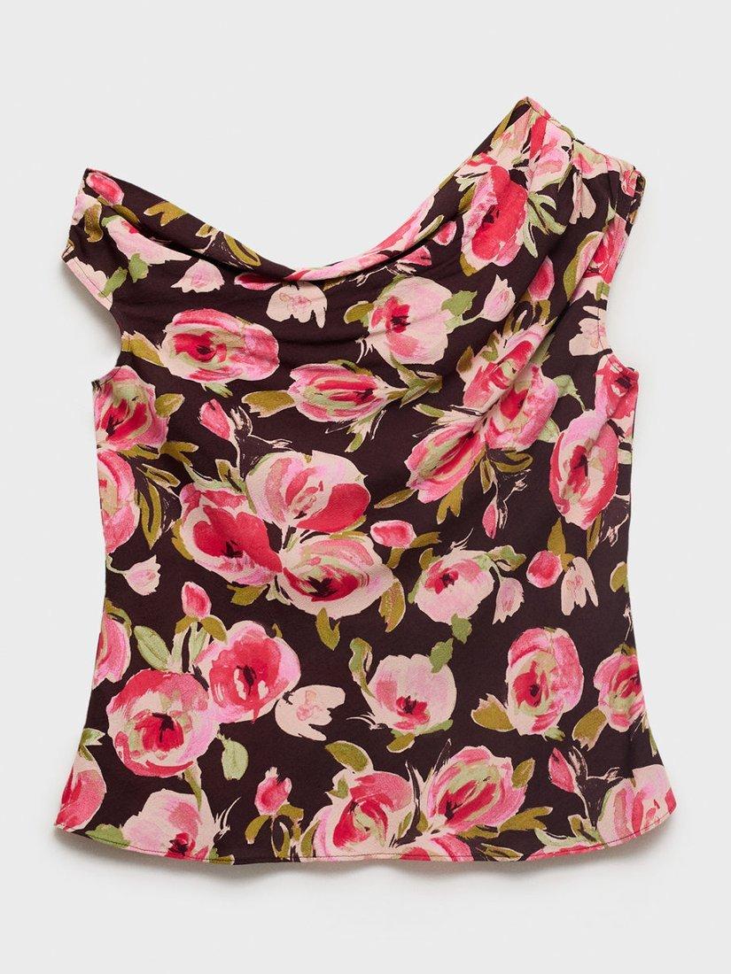 Product image 3 of 7, which shows Mango Winner Sleeveless Asymmetric Floral Blouse, Brown/Multi, 10