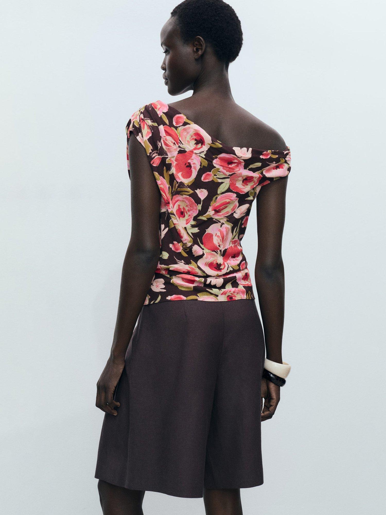 Product image 4 of 7, which shows Mango Winner Sleeveless Asymmetric Floral Blouse, Brown/Multi, 10