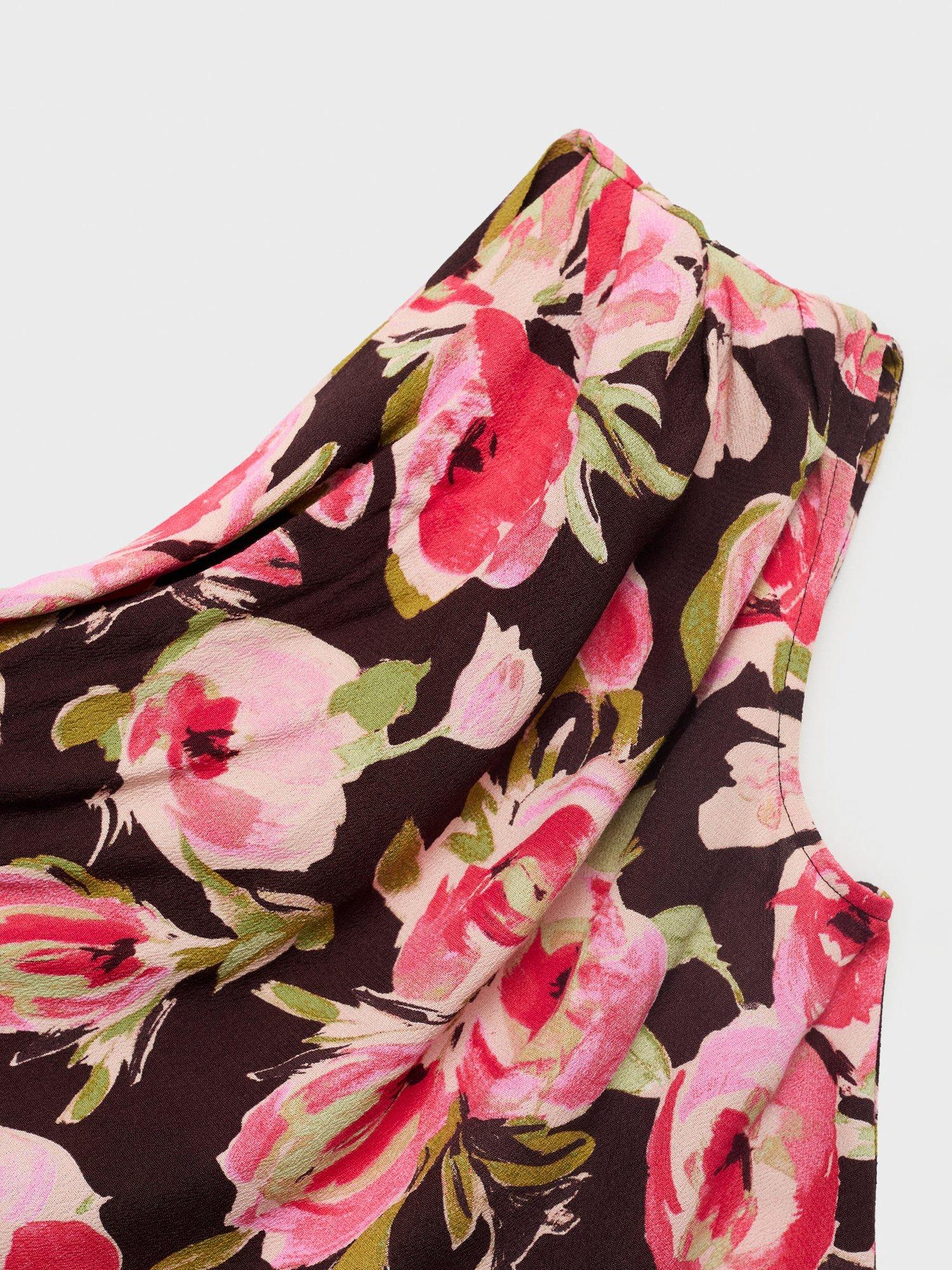 Product image 7 of 7, which shows Mango Winner Sleeveless Asymmetric Floral Blouse, Brown/Multi, 10