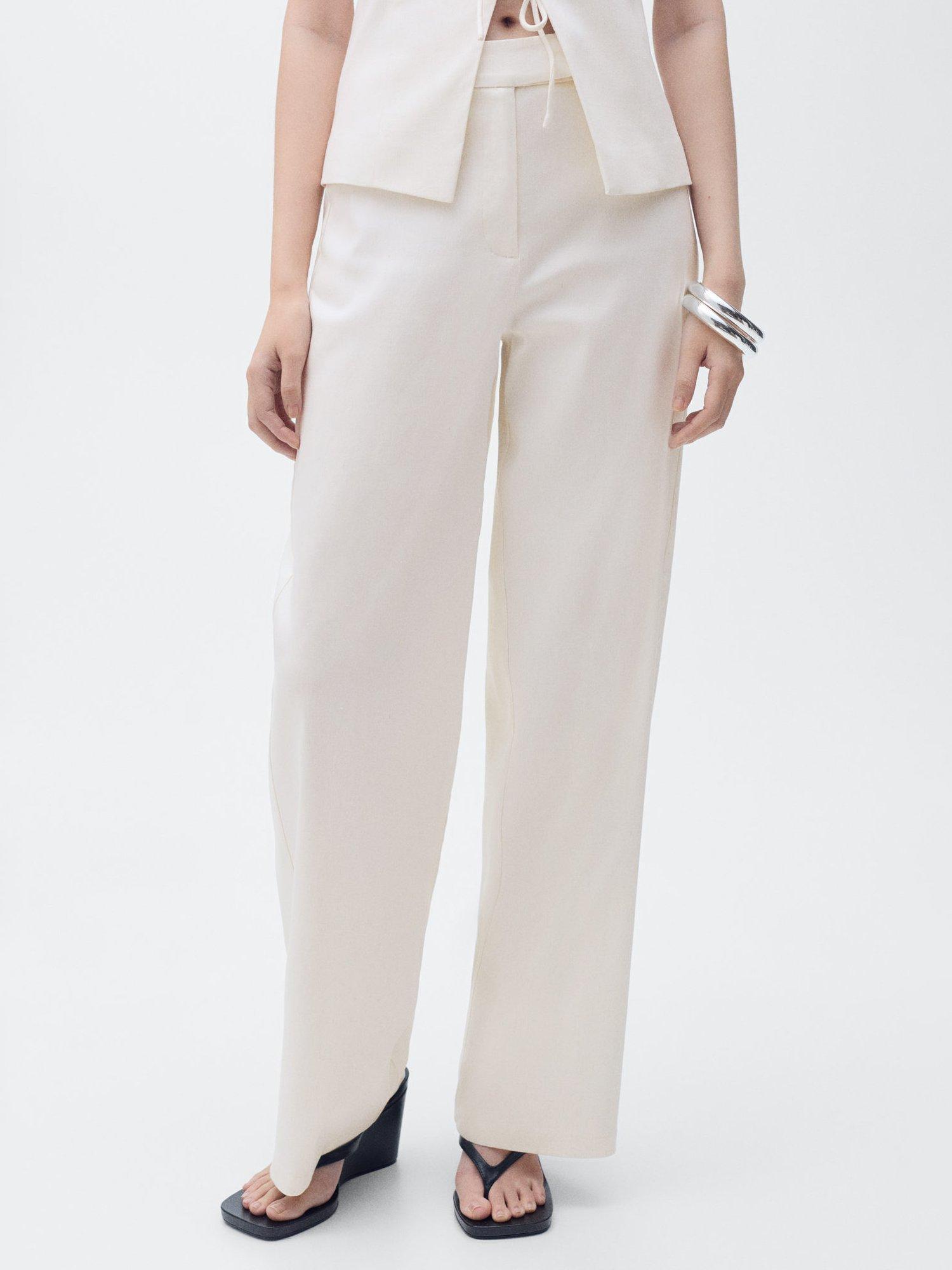 Mango Ana Straight Leg Trousers, Light Beige