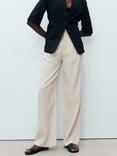Mango Maneli Linen Blend Straight Leg Trousers, Beige