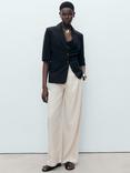 Mango Maneli Linen Blend Straight Leg Trousers, Beige