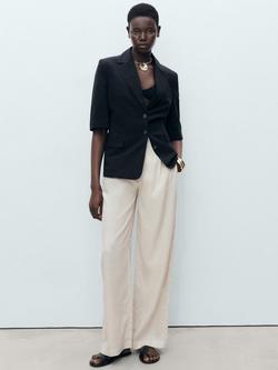 Mango Maneli Linen Blend Straight Leg Trousers, Beige - view 2, Beige