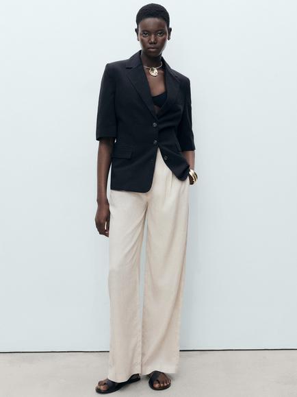 Mango Maneli Linen Blend Straight Leg Trousers, Beige - view 2, Beige