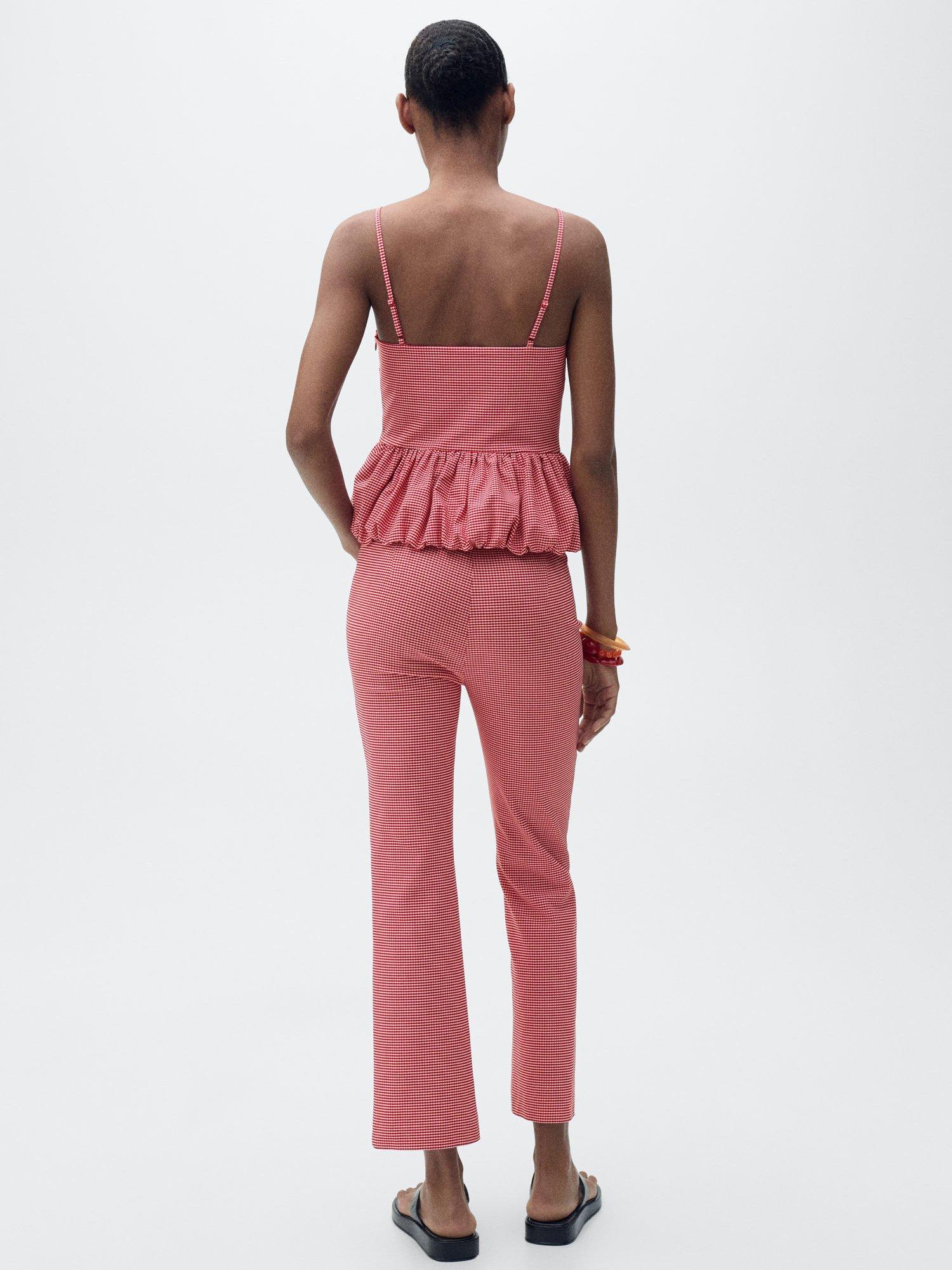 Product image 4 of 7, which shows Mango Vicky Gingham Straight Leg Trousers, Red, L