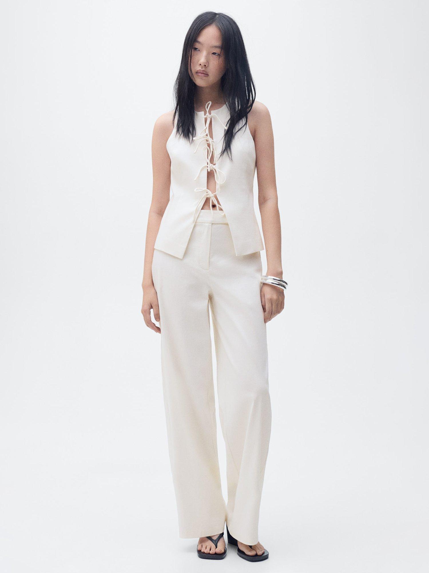 Product image 2 of 7, which shows Mango Ana Sleeveless Tie Front Top, Light Beige, S