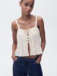 Mango Coqueto Embroidered Cami Top, Light Beige
