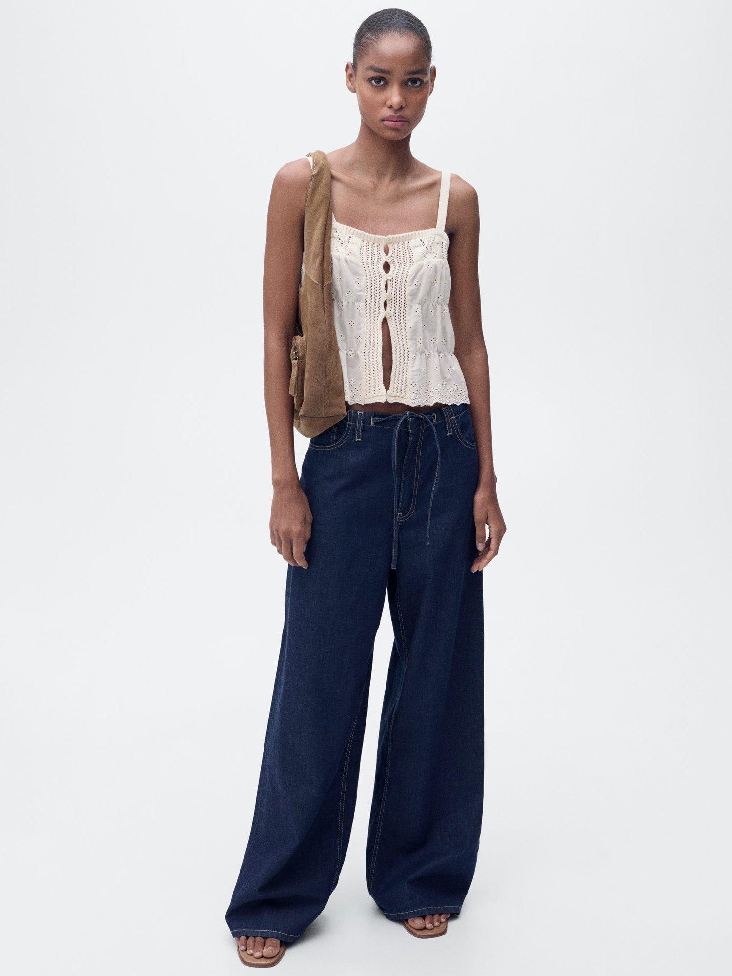 Product image 2 of 8, which shows Mango Coqueto Embroidered Cami Top, Light Beige, L