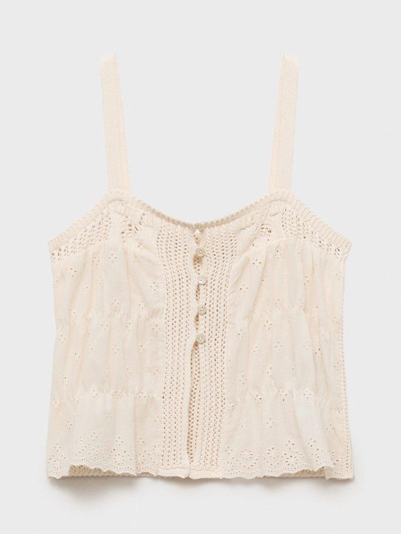 Product image 3 of 8, which shows Mango Coqueto Embroidered Cami Top, Light Beige, L