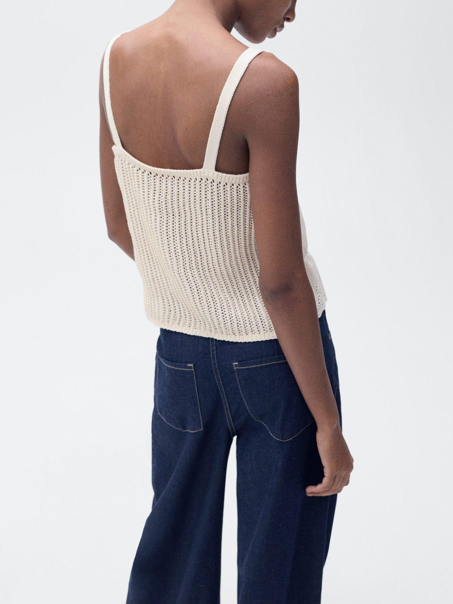 Product image 4 of 8, which shows Mango Coqueto Embroidered Cami Top, Light Beige, L