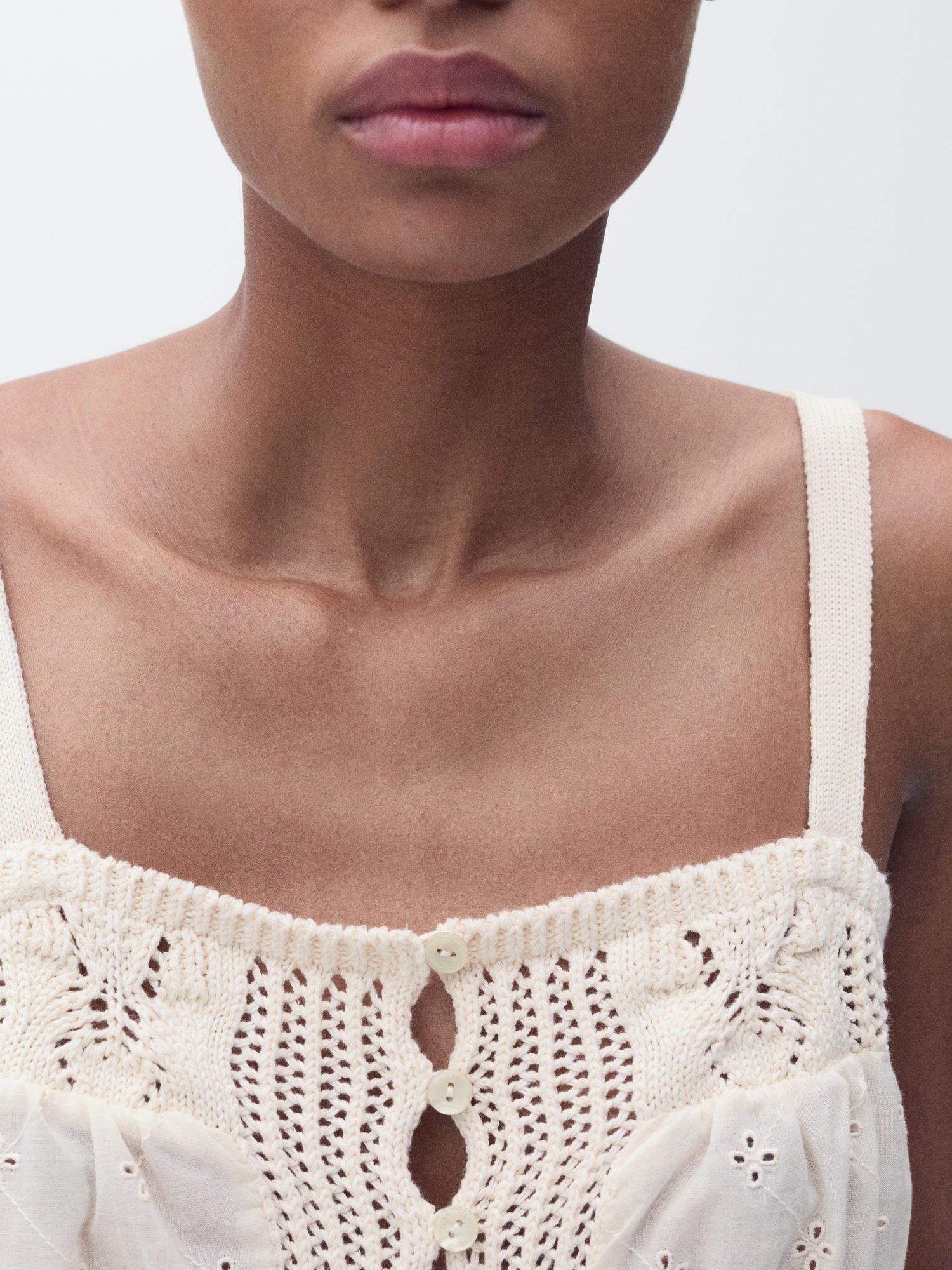 Product image 6 of 8, which shows Mango Coqueto Embroidered Cami Top, Light Beige, L