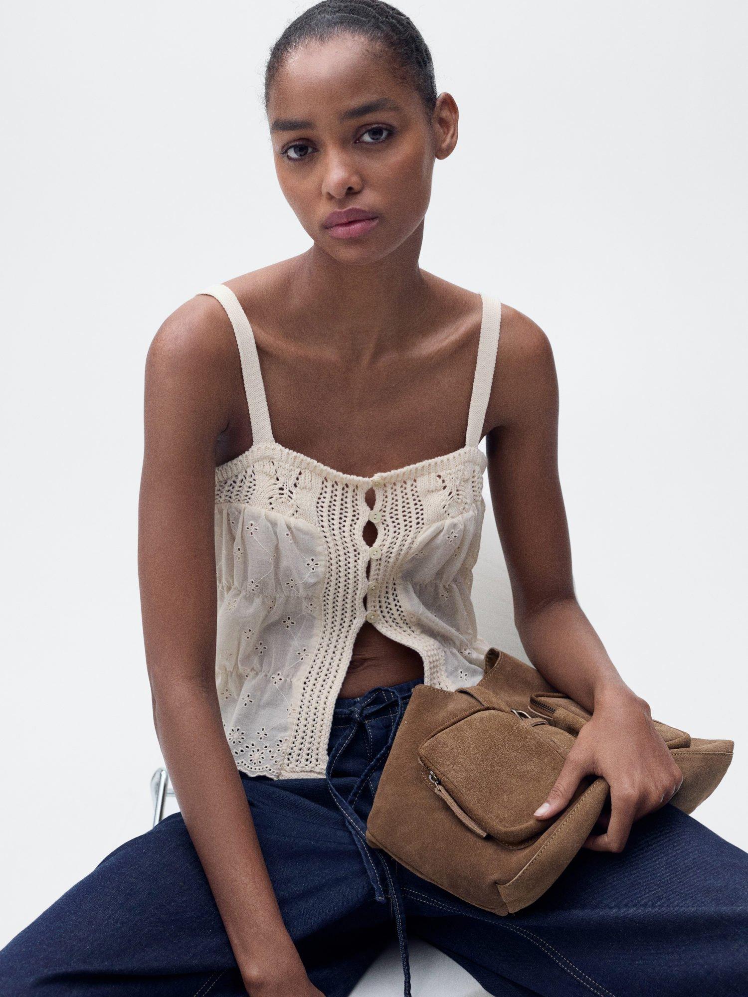 Product image 7 of 8, which shows Mango Coqueto Embroidered Cami Top, Light Beige, L