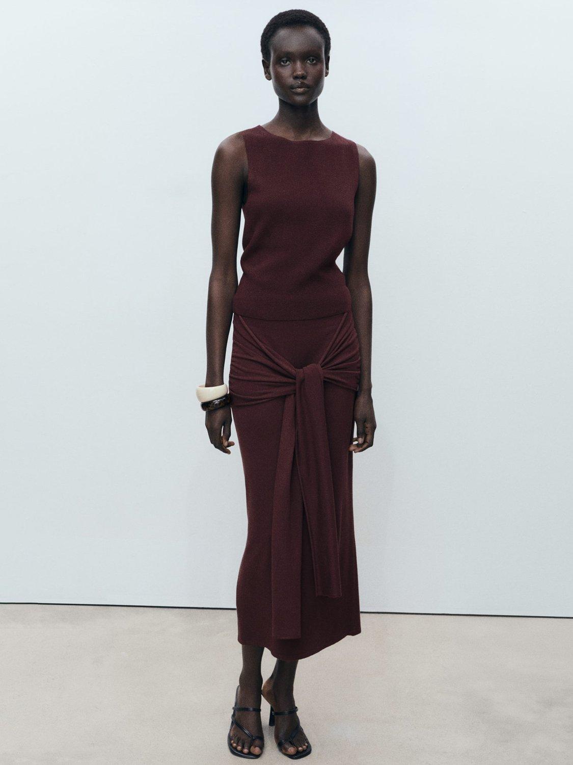 Product image 2 of 8, which shows Mango Benedit Fine Knit Sleeveless Top, Dark Brown, 6|8