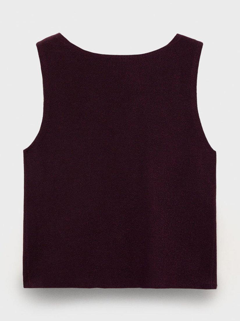 Product image 3 of 8, which shows Mango Benedit Fine Knit Sleeveless Top, Dark Brown, 6|8