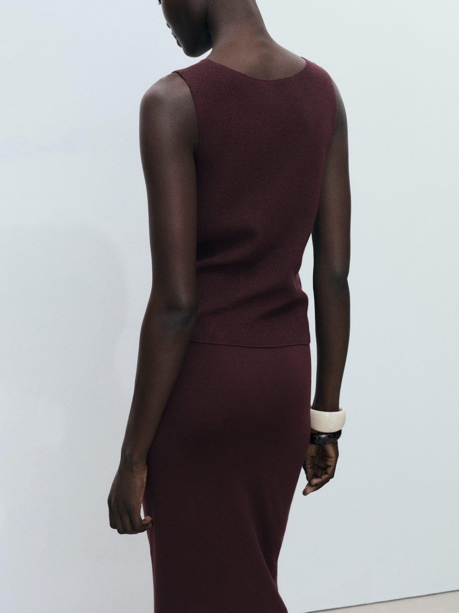 Product image 4 of 8, which shows Mango Benedit Fine Knit Sleeveless Top, Dark Brown, 6|8