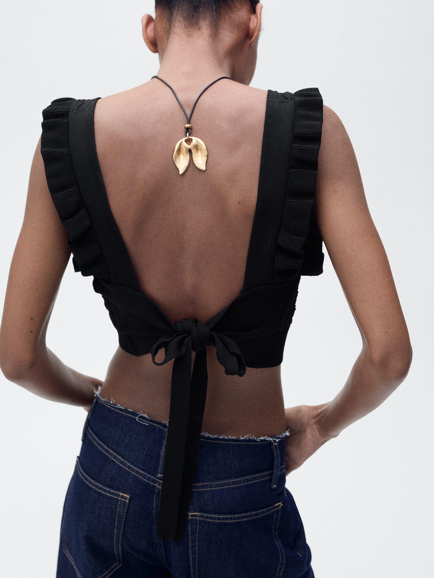 Product image 3 of 4, which shows Mango Repipi Sleeveless Crop Top, Black, 14|16