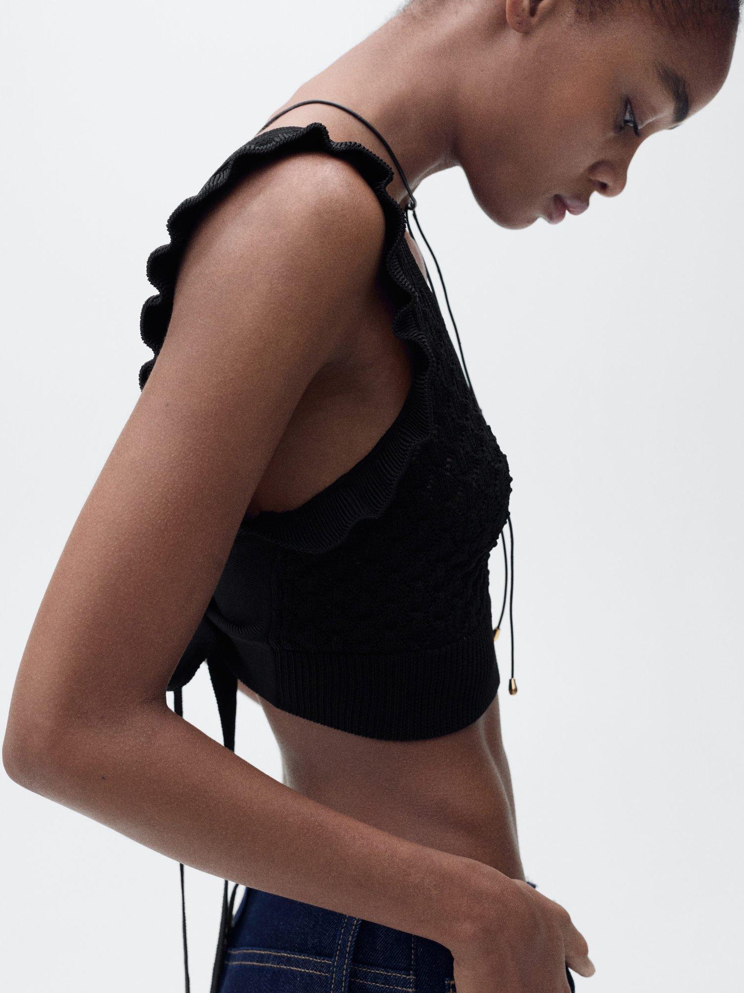 Product image 4 of 4, which shows Mango Repipi Sleeveless Crop Top, Black, 14|16