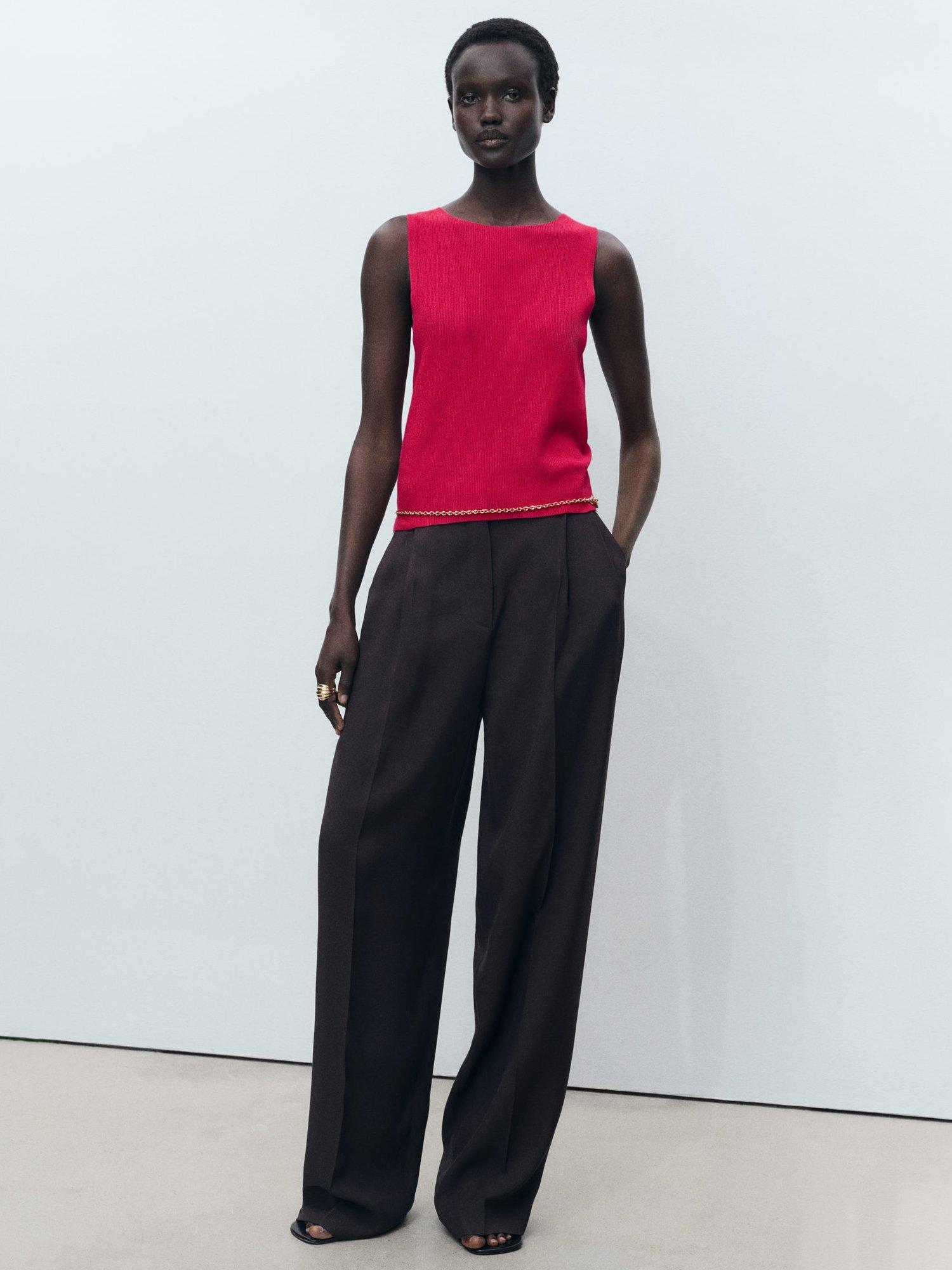 Product image 2 of 8, which shows Mango Benedit Fine Knit Sleeveless Top, Bright Pink, 8|10