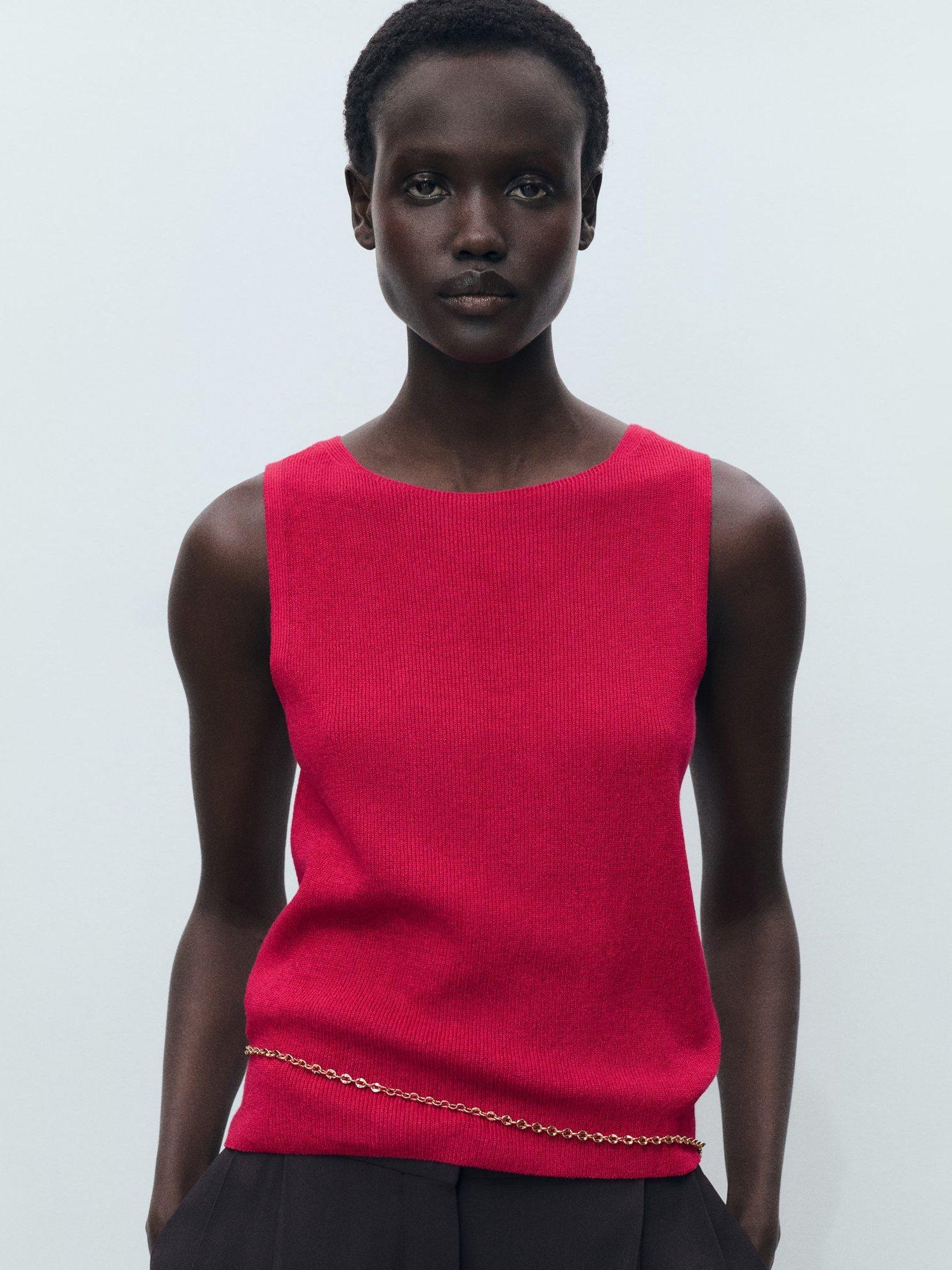 Product image 6 of 8, which shows Mango Benedit Fine Knit Sleeveless Top, Bright Pink, 8|10